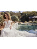 Off Shoulder Beaded Ivory Lace Gathered Tulle Wedding Dress